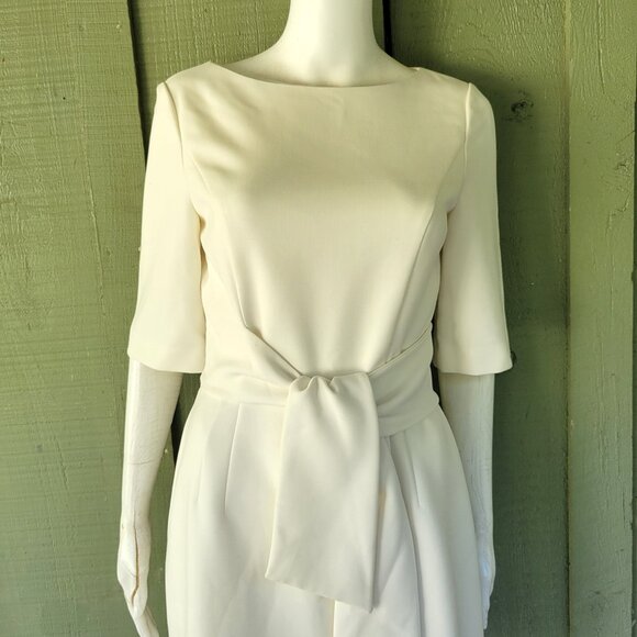 ALICE + OLIVIA Virgin Boat Neck Wrap Belt Dress 4 Off White - Picture 6 of 9